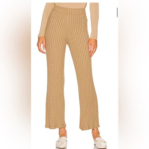 Enza Costa Lurex Sweater Rib Flare Pant in Sand & Gold Shimmer Sparkle - Picture 5 of 5